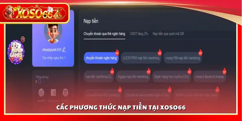 Các cách thức nạp tiền vào tài khoản Xoso 66